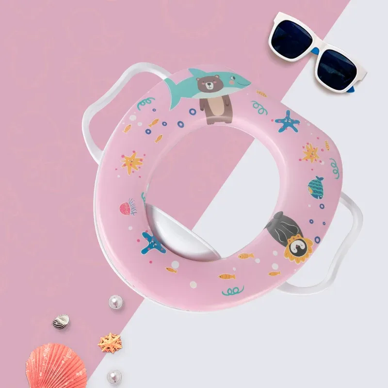 Children's Toilet Seat Circle with Handles Soft Cushion Cute Cartoon Kids Toddler Potty Seat