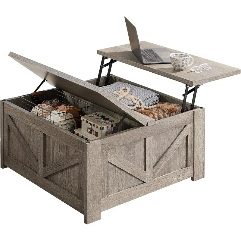 

Yaheetech Lift Top Coffee Table, Square Farmhouse Coffee Table with Hidden Storage Compartment, Wood Center Table for Living Roo