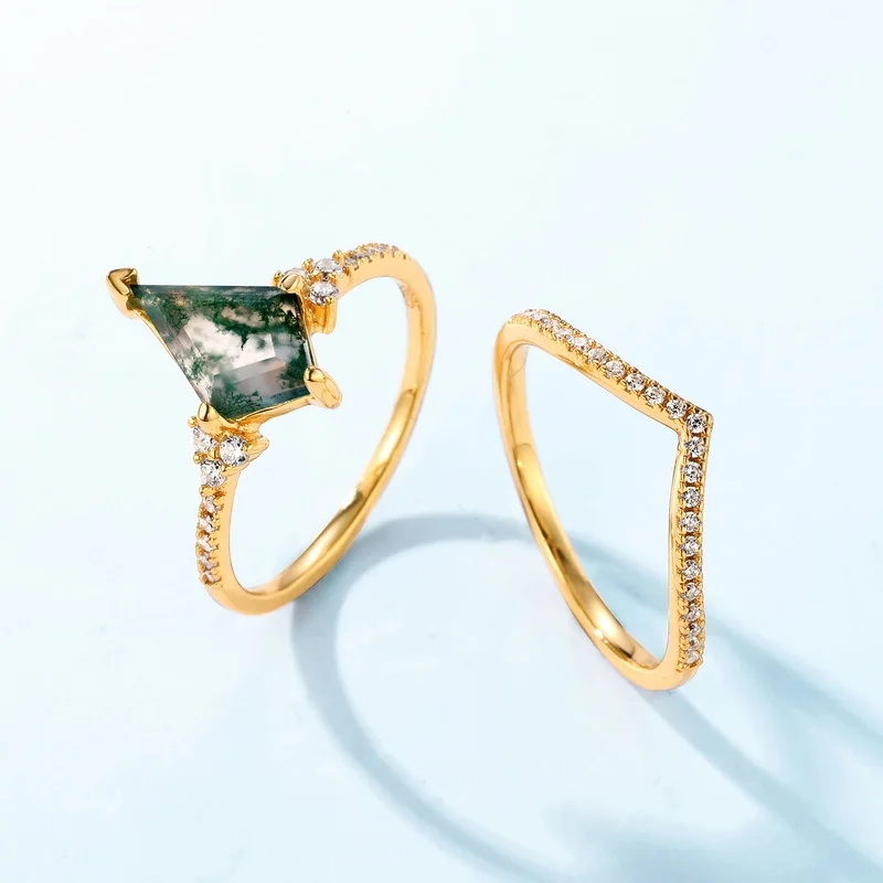 

Серебро 925, уникальный натуральный драгоценный камень, мох, агат, Корона, набор колец обещания для женщин, свадебные рождественские подарки, изящные ювелирные изделия