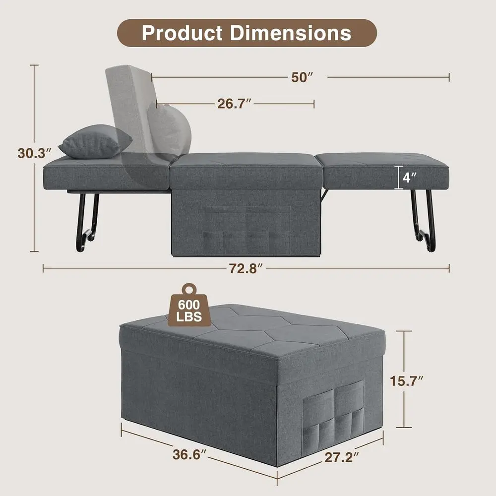 Soa Bed, 4 in 1 Multi-unction old Ottoman Couch Bed, rey | ern Convertible Sleeper Chairs with Ottoman, Adjustable Backrest, Bre