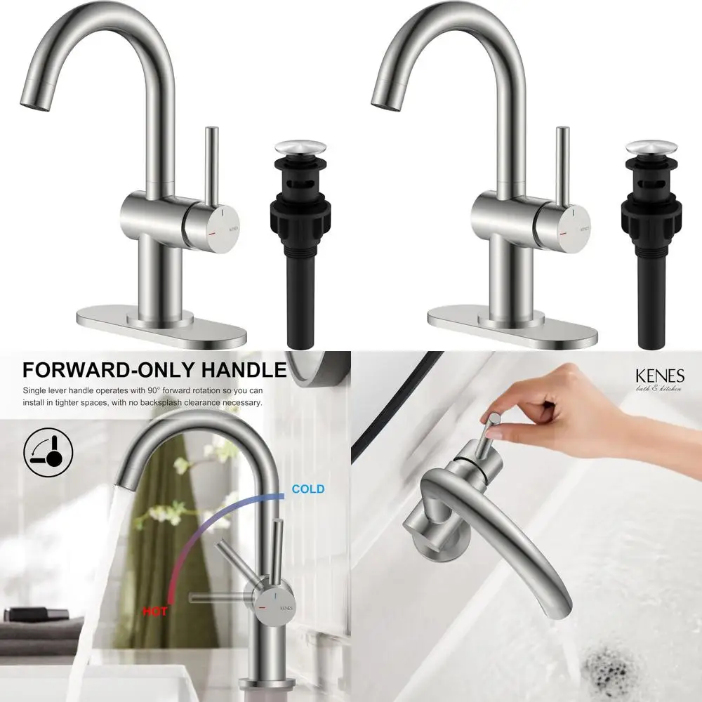 

Современный смеситель для раковины из матового никеля с одной ручкой со сливной и палубой для ванной комнаты, влажного бара, автофургона и наружного использования, KE-