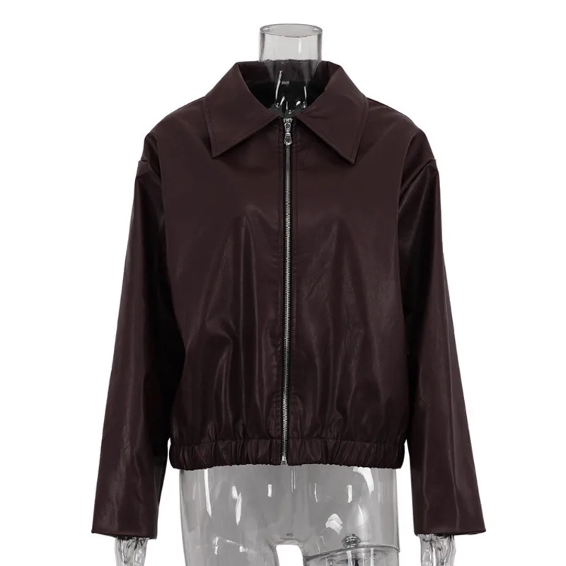 AW25 新しいバイカージャケット女性のためのショートレザースタイルラペル襟シティウォークやデートナイトに最適女性ファッションストリート