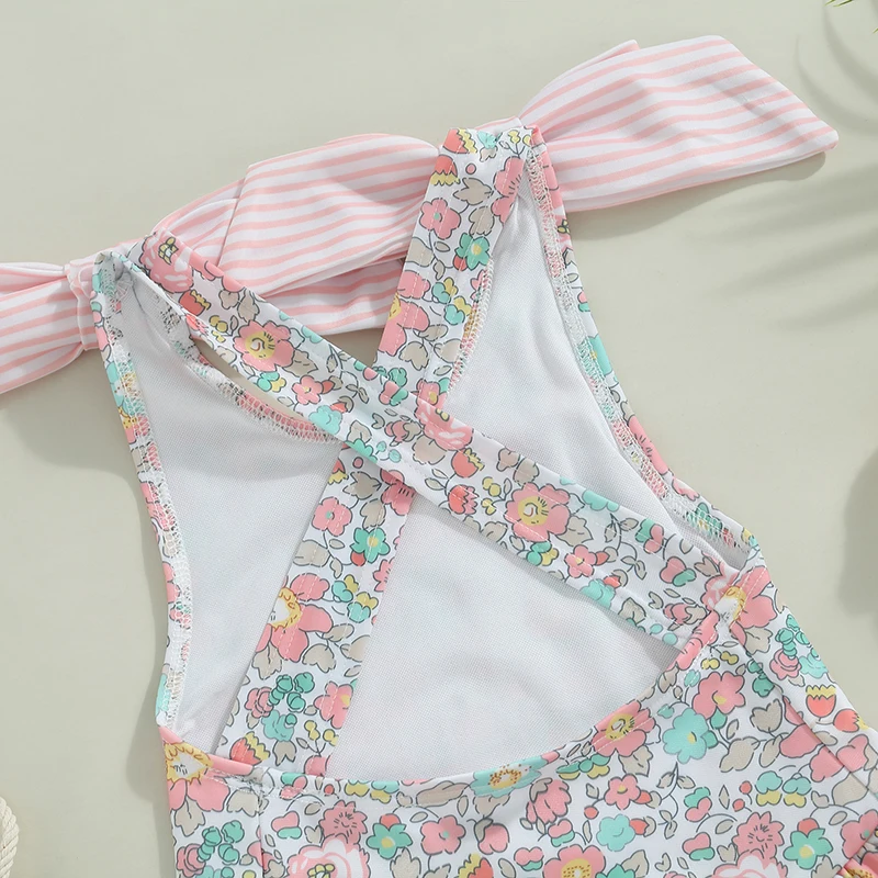 

Kids Baby Girls Summer Swimsuit Sleeveless Cross Backless Floral Print Ruffle Bathing Suit