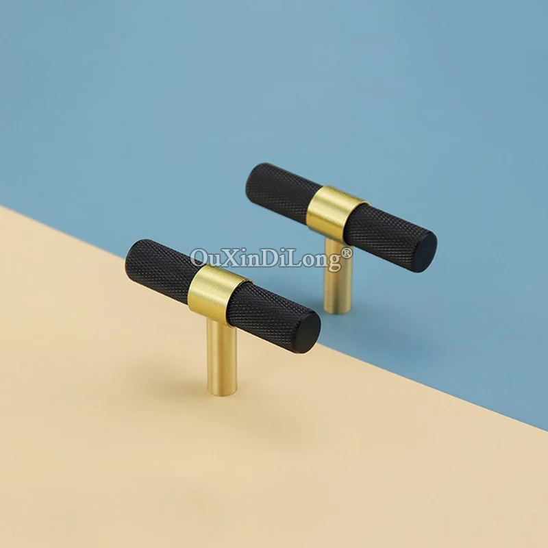 

Stunning 4PCS Solid Brass Knurled T-Bar Furniture Handles Black Drawer Pulls Cupboard Wardrobe Kitchen TV Cabinet Pull Knobs