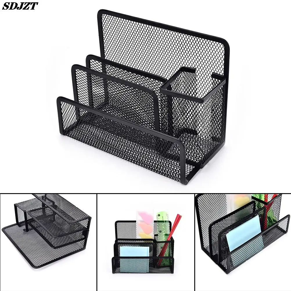 Black Metal Mesh Desk Organizer & Mail File Sorter