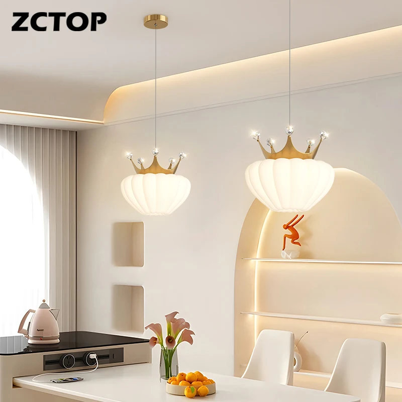 Gold&White Led Crown Small Chandelier Fixtures For Living Dining Room Bedroom Bedside Lights Hotel Bar Indoor Decor Hanging Lamp