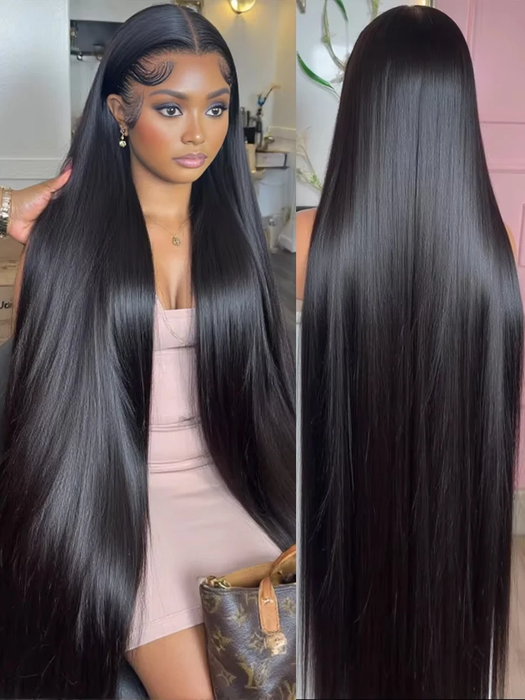 Virgin 13x4 13x6 Bone Straight Hd Lace Frontal Wig Pre Plucked Transparent 220 Density Pre Cut 5x5 Glueless Wig Human Hair 40 Inch Natural Brazilian Lace Front Human Hair Wigs For Women