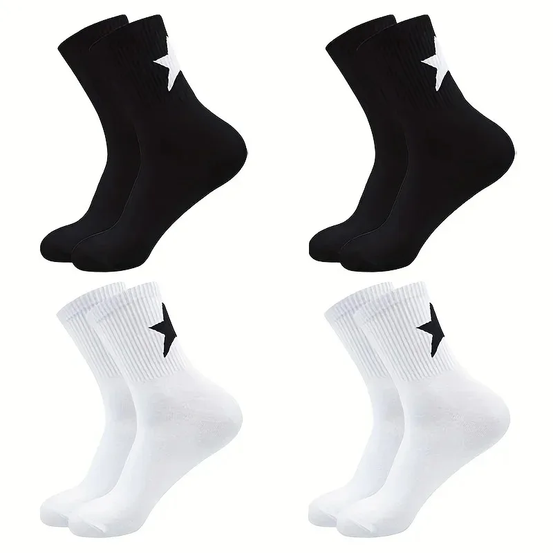 Affordable retro trendy vertical pattern five-star mid tube socks, anti slip and anti drop tube ins street style matching