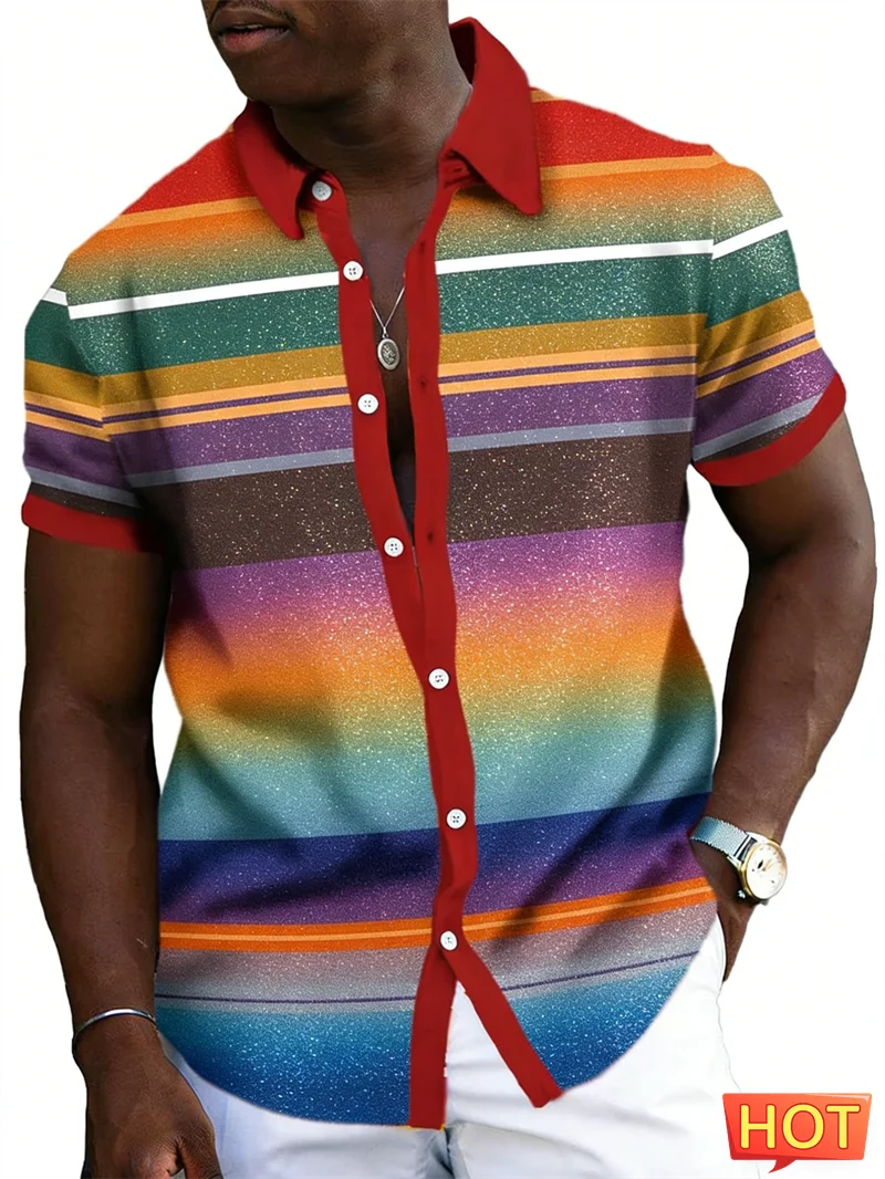 

Новые мужские гавайские рубашки в полоску 2026 года: простые, модные, для повседневной носки и отпуска, с 3D-принтом, на пуговицах, свободного кроя, дышащие топы