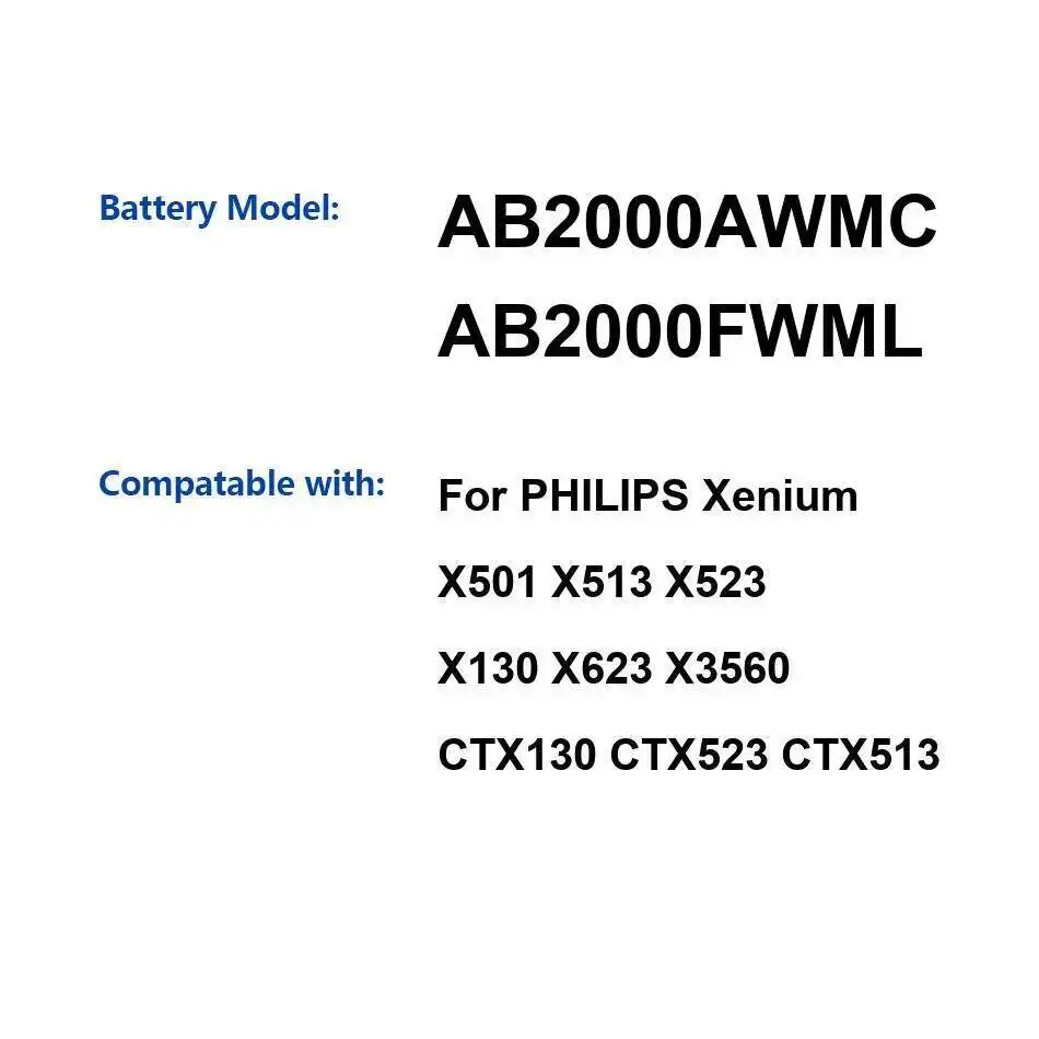 

Аккумулятор мобильного телефона AB2000AWMC AB2000FWML 2000 мАч для Philips Xenium X501 X513 X523 X130 X623 X3560 CTX130 CTX523 CTX513
