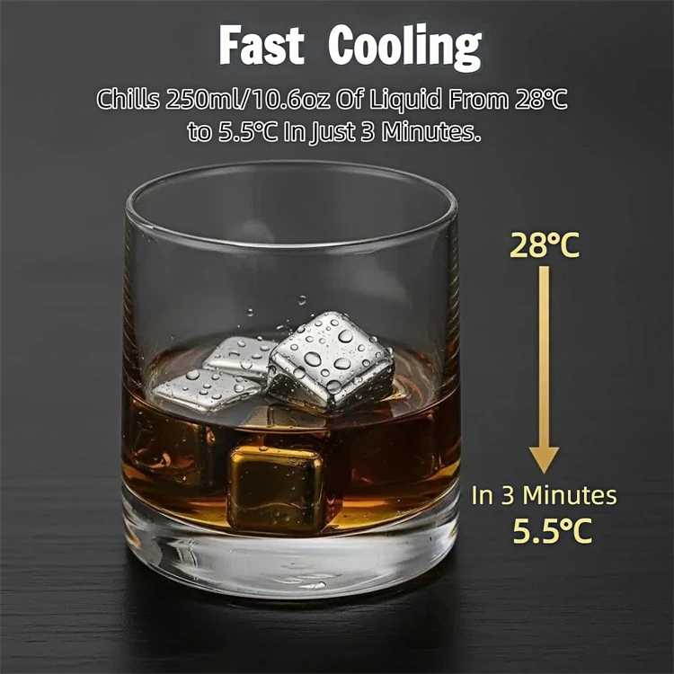 LMETJMA Edelstahl-Whisky-Steine, wiederverwendbare Whisky-Eiswürfel, Kühlsteine, wiederbefüllbare Metall-Whisky-Kühlsteine – Detail 6