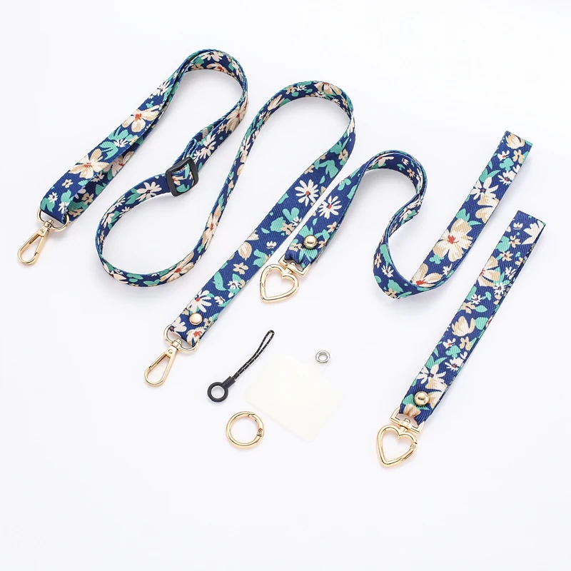 Adjustable Flower Crossbody Cell Phone Lanyard Strap Neck Hanging Rope With Gasket Clip Anti-Lost Universal Phone Case Lanyards