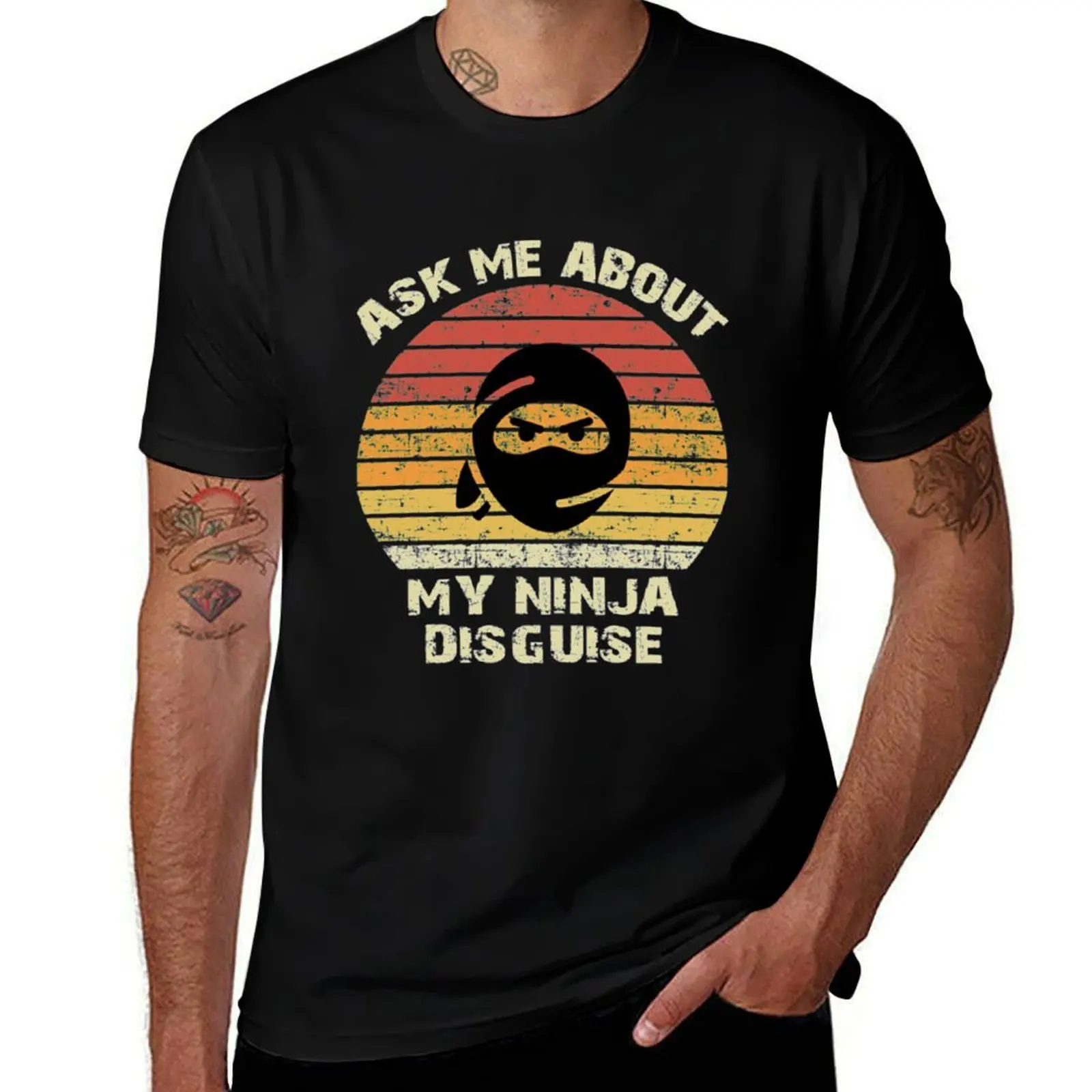 Vintage Ask me about my Ninja Disguise 34 T-Shirt Casual Light Summer Short Sleeve Top T-Shirt