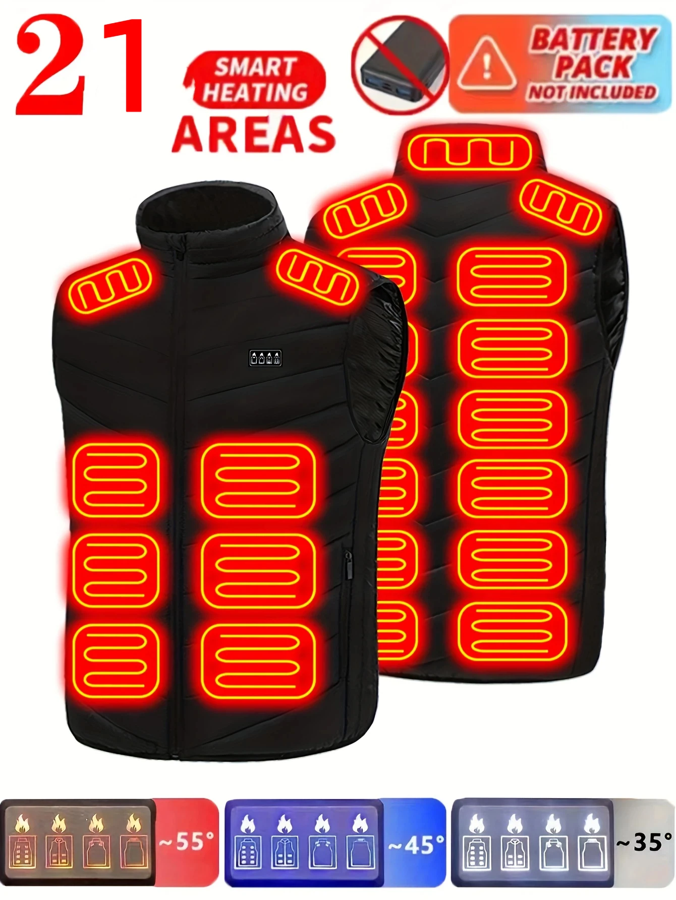 

Men's Smart Heating Vest with 21 Zone Heated Jacket for Men & Women USB Electric Heating Vest Winter Warm Coat Stand Collar