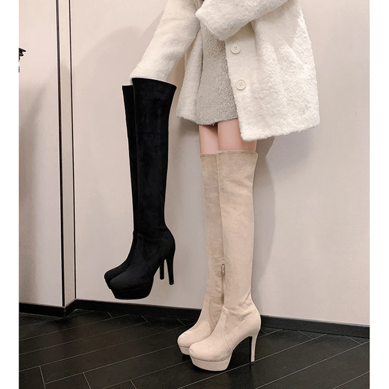 Bottes de chevalier pointues et imperméables pour femmes, avec fermeture éclair, à talons hauts, à manches hautes et aux genoux, nouvelle collection automne et hiver