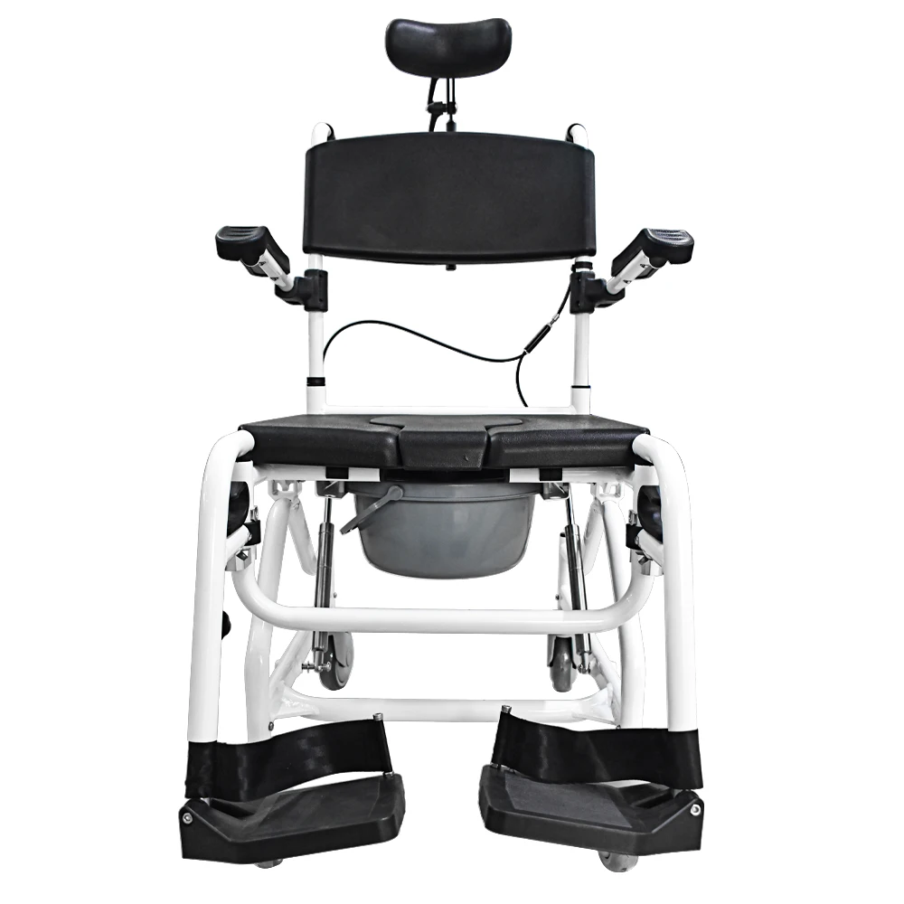 Coolfull Reclining Commode Shower Chair with Easy-to-Use Backrest Perfect Manual Wheelchair for Rehabilitation Therapy