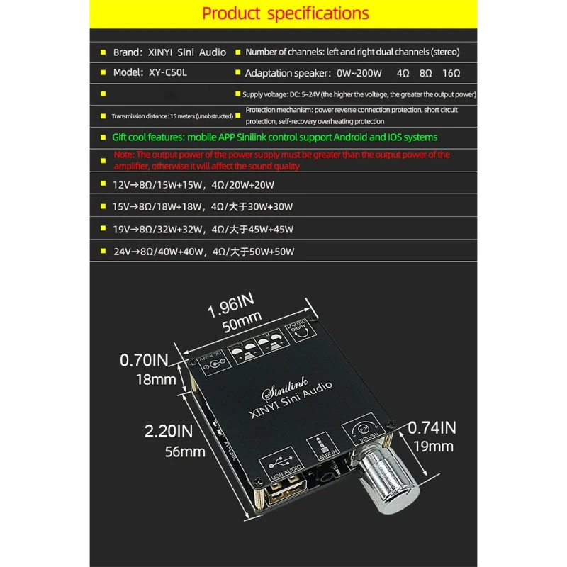 Carte d'amplificateur compatible Bluetooth C50L, 50W + 50W, compatible Bluetooth, livraison directe