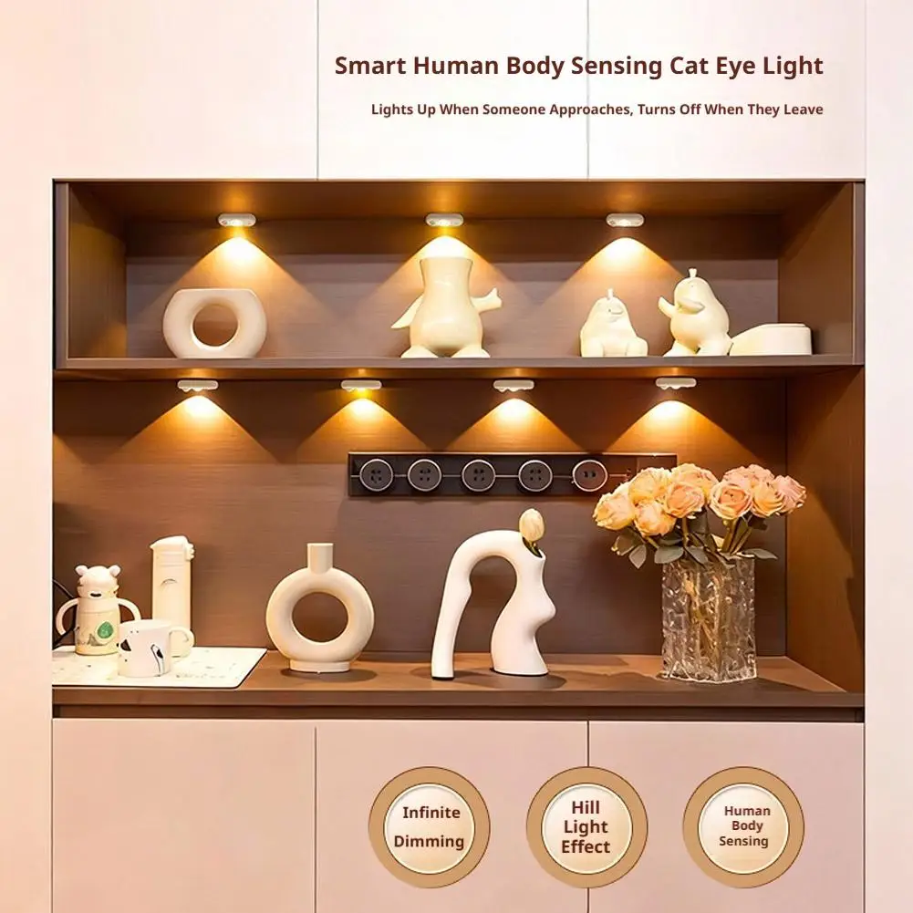 Wireless Motion Sensor Under Cabinet LED Light Magnetic Rechargeable Arc Projection Night Lamp for Closet Wardrobe