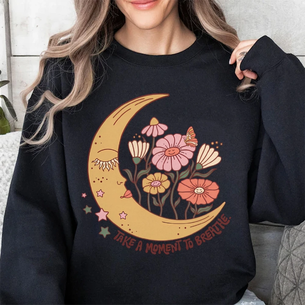 

Take a Moment To Breathe Sweater Mental Awareness Hoodie Self Care Jumper Inspirational Tshirt Retro Graphic Top Wildflower Tee