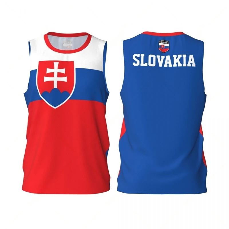 Slovakia Flag Basketball Jersey Fashion Casual 3D National Emblem Printed Sports T Shirt Loose Quick Dry Breathable Tees Tops