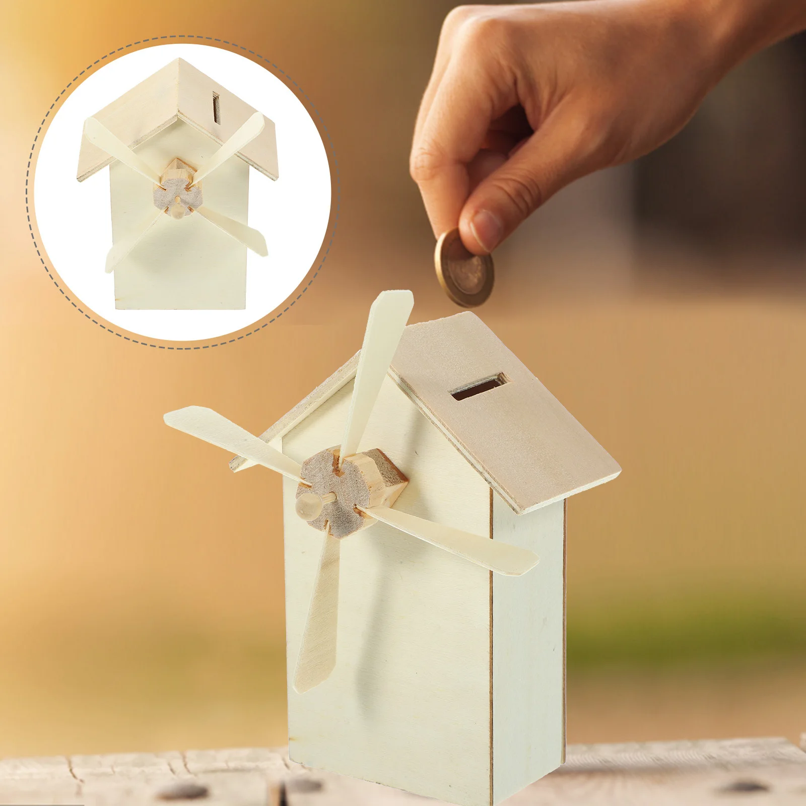 Vaguelly 2個入り木製貯金箱キット 子供用 未完成収納クラフトおもちゃ 風車貯金箱 子供へのプレゼント