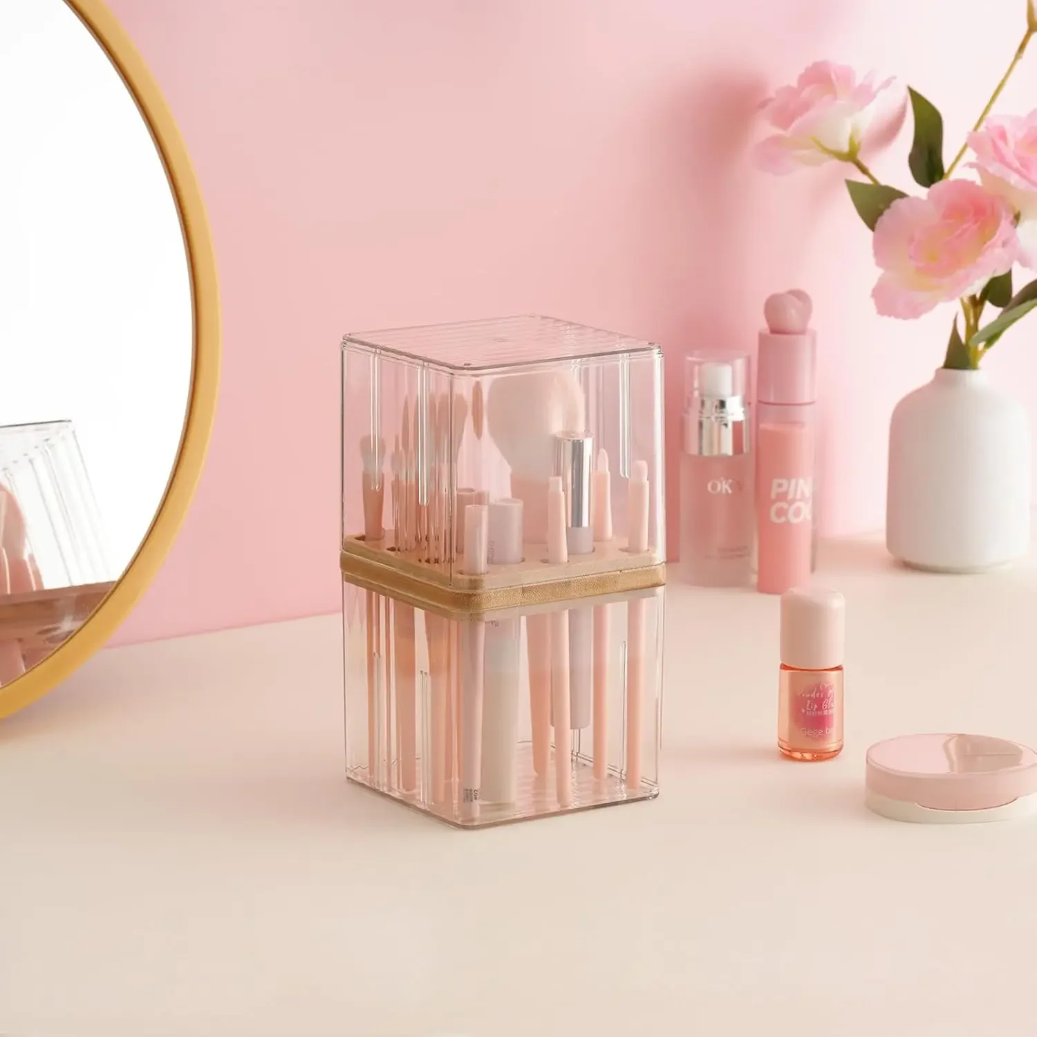 حامل فرشاة المكياج مع غطاء حاوية فرشاة المكياج مع غطاء حامل فرشاة المكياج الشفاف منظم مقاوم للماء والغبار