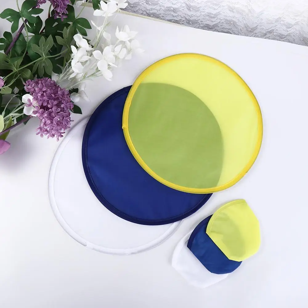 Solid Color Collapsible Summer Round Nylon with Pocket Folding Fans Flying Disk Circular Fan Child Toy