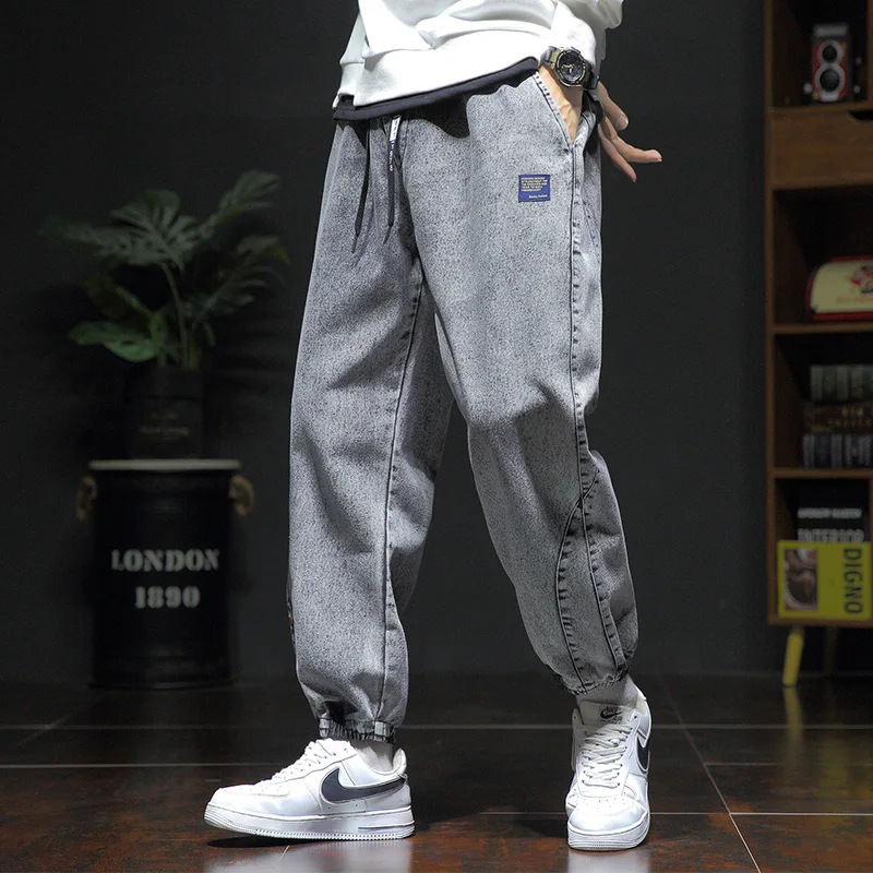 Korean Men's Jeans Spring and Autumn Fashion Versatile Washable Durable Drawstring Sports Pants Outdoor Men's Casual Pants 8xL