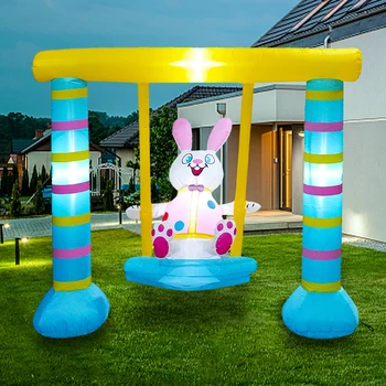 5.2 Ft inflatable easter bunny swing decorations for yard garden lawn indoor outdoor toys LED lighted home holiday party decor