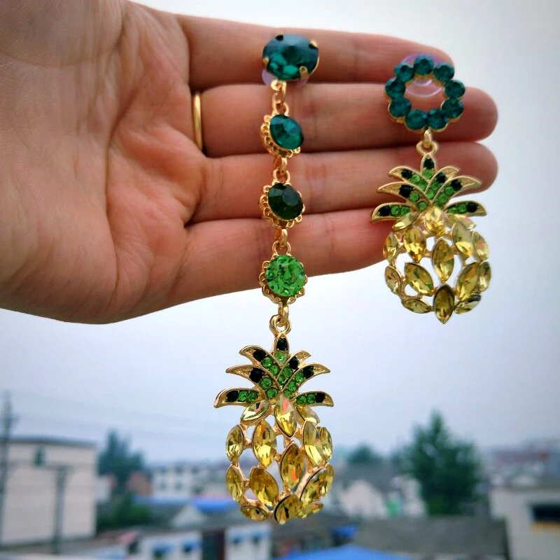 JURAN Pineapple Crystal Fruit Drop Earrings for Women Boho Rhinestone Statement Earring Trendy Jewelry Bijoux 2024 pendientes