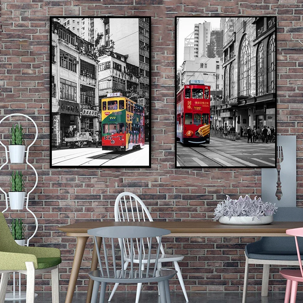 Chinese Style Hong Kong Nostalgic Retro Urban Architecture Landscape Painting Wall Art Canvas Posters Prints for Bar home Decor