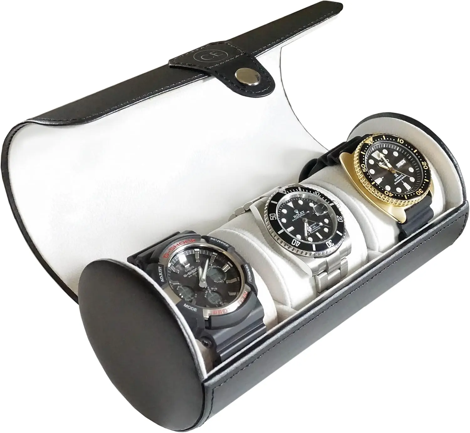 

Travel Watch Case Roll Organizer for Men, Vegan Faux Leather, Black