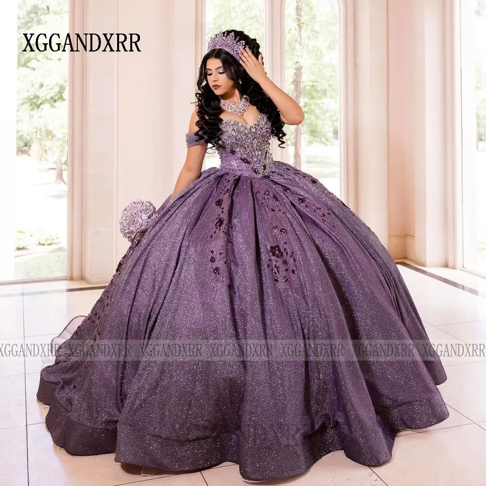 فستان Quinceanera مخصص باللون الأرجواني 2026 على شكل قلب الأميرة أرجواني حلو 16 فستان حفلات أعياد الميلاد 15