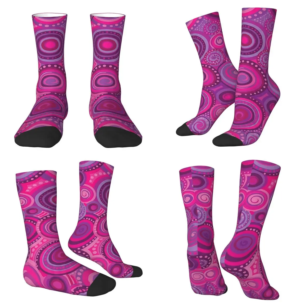 Magenta And Violet Concentric Swirl Socks Harajuku Super Soft Stockings All Season Long Socks for Unisex Valentine's Day Gifts