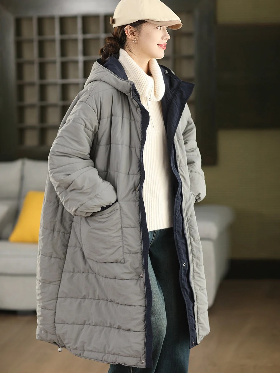 

Утепленное женское зимнее модное пальто с капюшоном, хлопковая куртка, теплая длинная хлопковая одежда, двусторонняя носка, пальто до колен