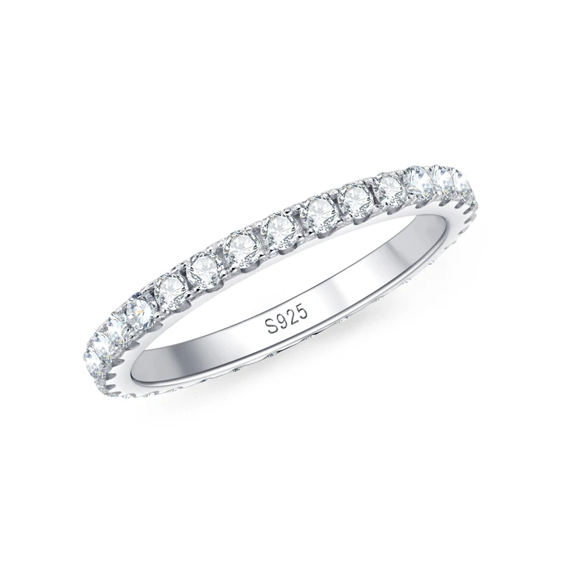 Anziw bandas de eternidade completa 2mm moissanite com certificado 925 anéis de prata esterlina para mulheres jóias de casamento presentes