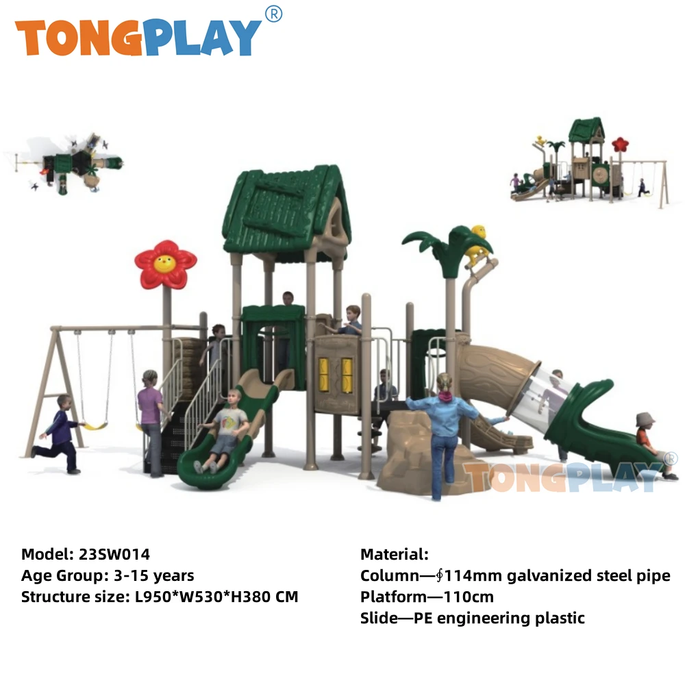 Medium plastic factory sales Tong play tree house series high quality children amusement slide equipment kids outdoor playground