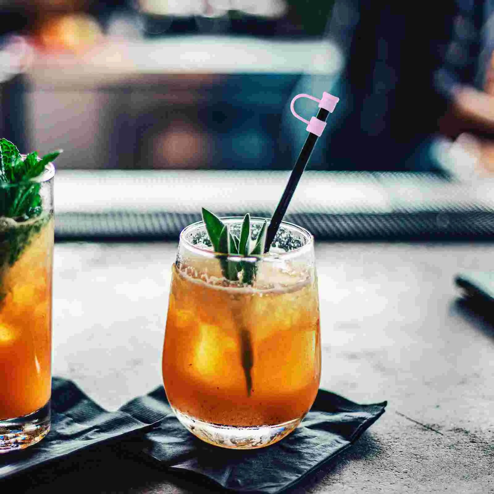 12pcs 8mm Silicone Straw Dust proof Cap Reusable Cover Tips Drinking Dispensers Stopper Straw Toppers Kitchen