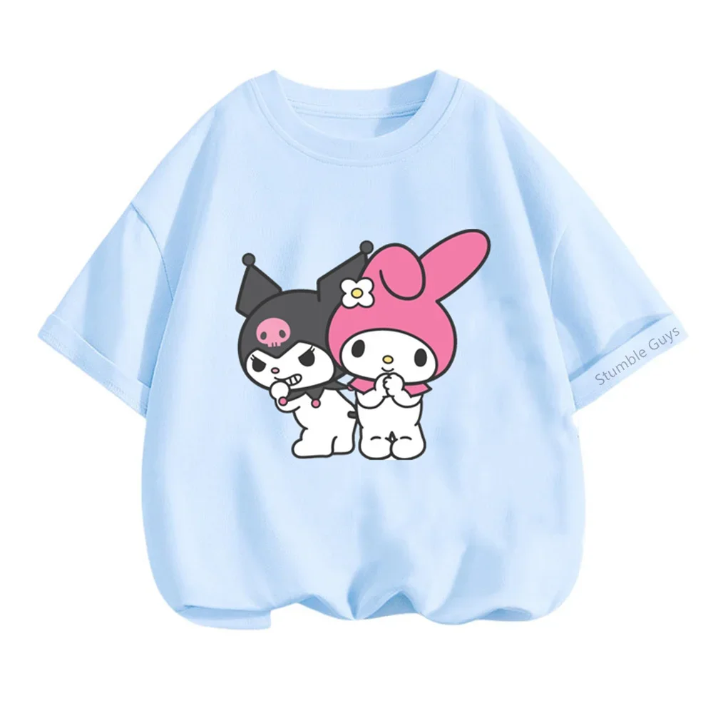 

Одежда для мальчиков и девочек от 3 до 14 лет, футболка Kawaii Kuromi Sanrio, летняя повседневная футболка с короткими рукавами и рисунком из мультфильма