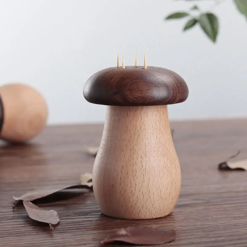 Creative and Practical Solid Wood Toothpick Holder Black Walnut Beech Double Wooden Cute Mushroom Toothpick Holder