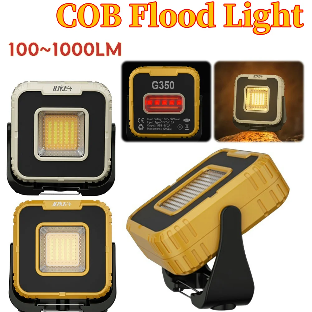 Rechargeable Work Light 360° Rotating COB Flood Light Waterproof Magnetic Work Light Portable for Car Repairing and Camping