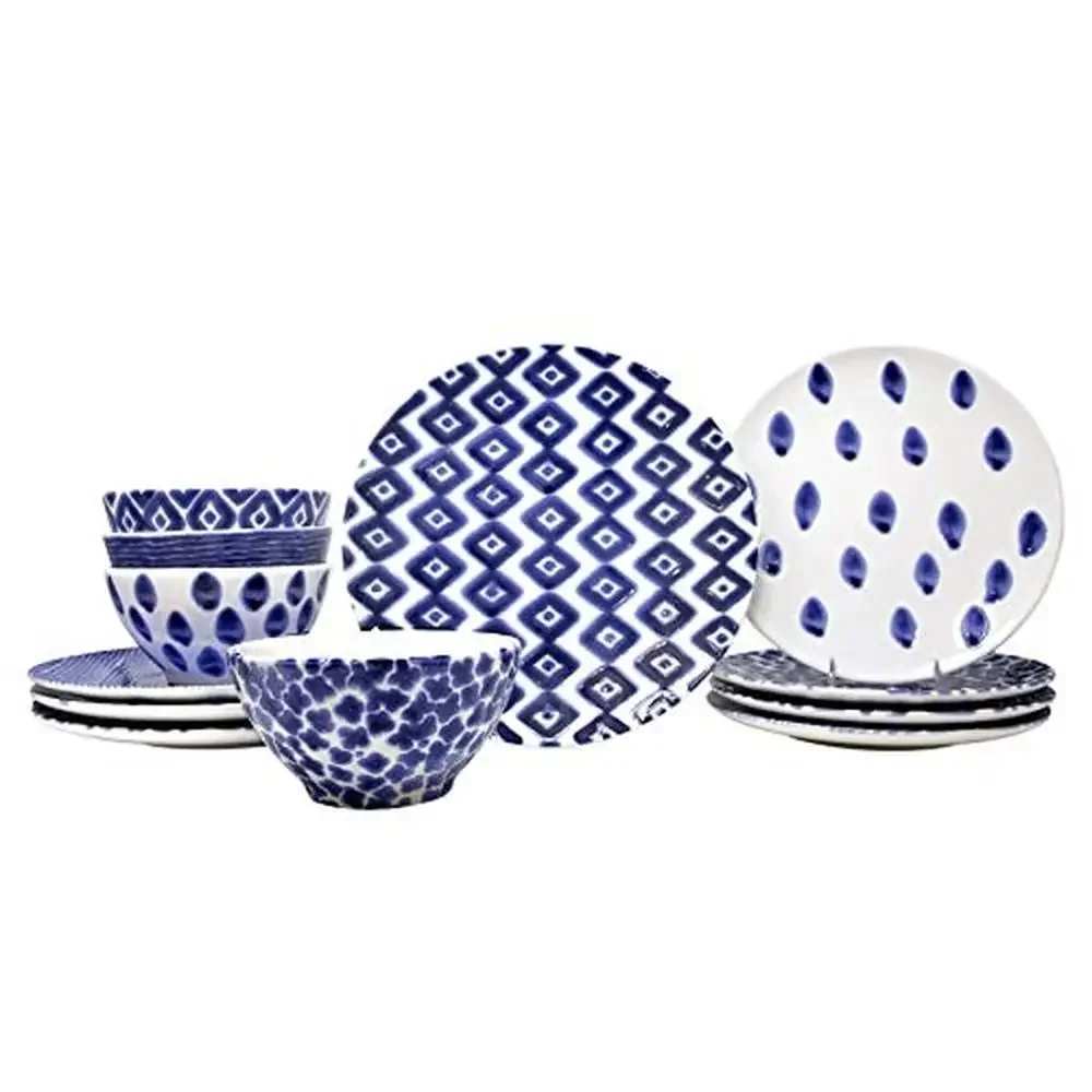 Coastal Charm Dinnerware Set 12-Pc Assorted Place Setting Salad Plate Dishwasher Safe Microwavable Gift Elegant Dining Legacy