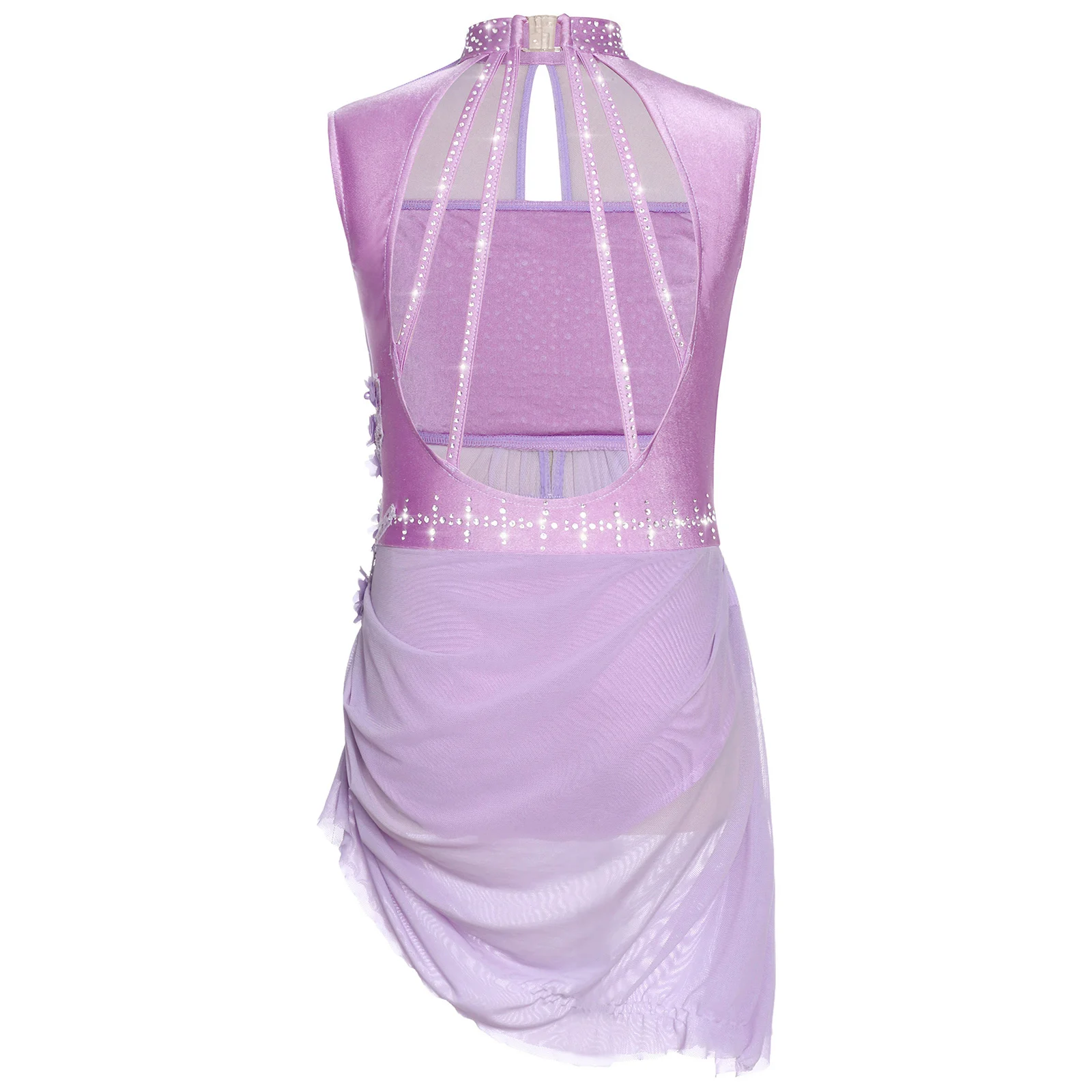 Kinder Mädchen Eiskunstlauf Ballett Tanz Performance Kostüm Glänzende Strasssteine Sheer Mesh Lyrical Dance Overlay Kleid Dancewear