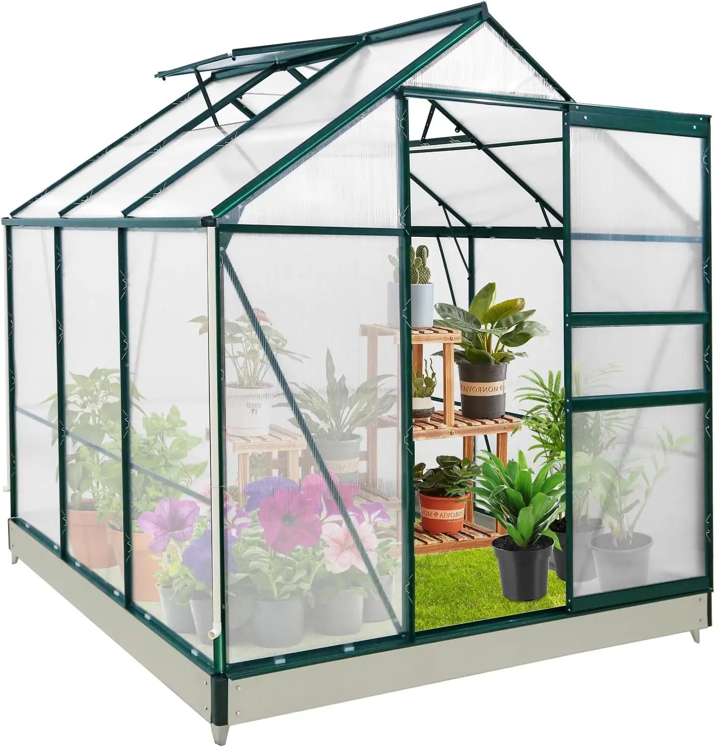 Eagle Peak 6X6X7 Outdoor Walk-In Hobby Greenhouse With Adjustable Roof Vent, Rain Gutter, Base And Anchor, Polycarbonate