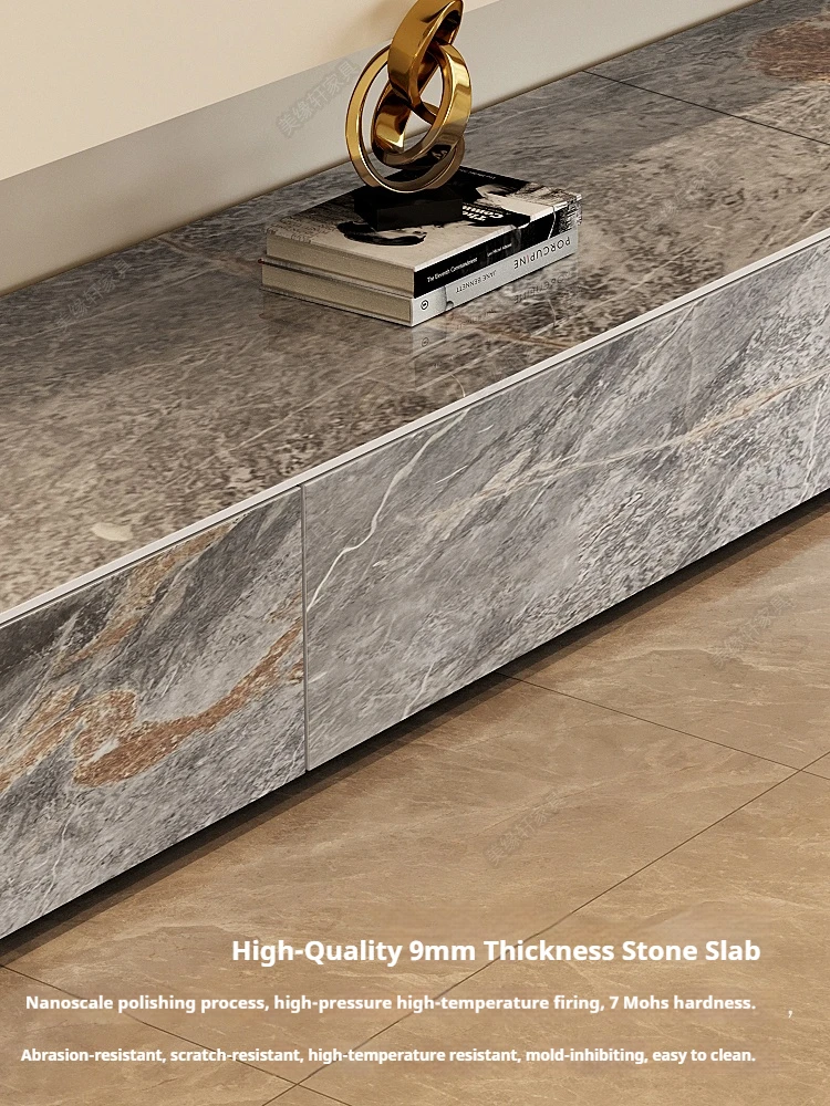 Any Size Custom Glossy Grey Stone TV Platform Italian Minimalist Media Console Eco Friendly Large Storage Durable Easy Clean Cus