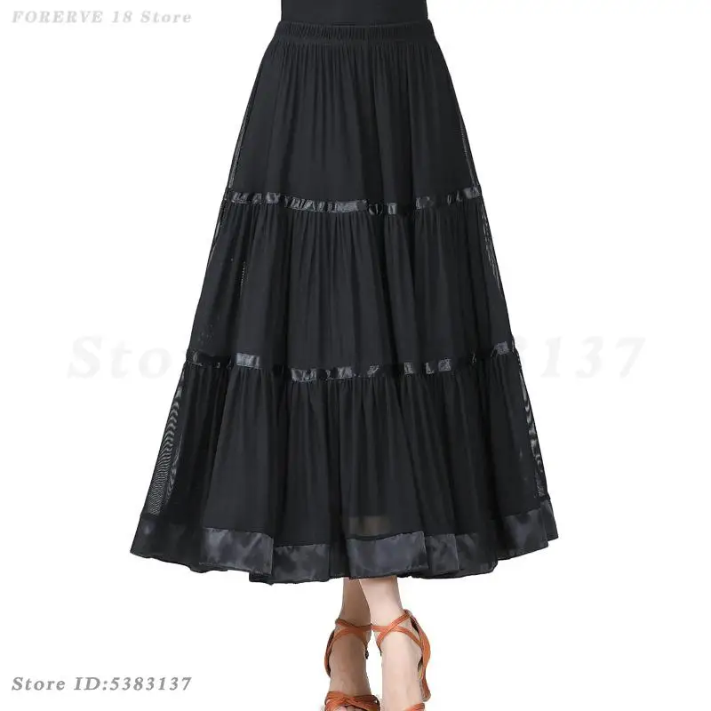 Faldas de malla de bailarina elegante para adultos, faldas grandes con vuelo para mujer, danza moderna, vals, Jazz, Tango, práctica de salón, falda de media gasa para entrenamiento