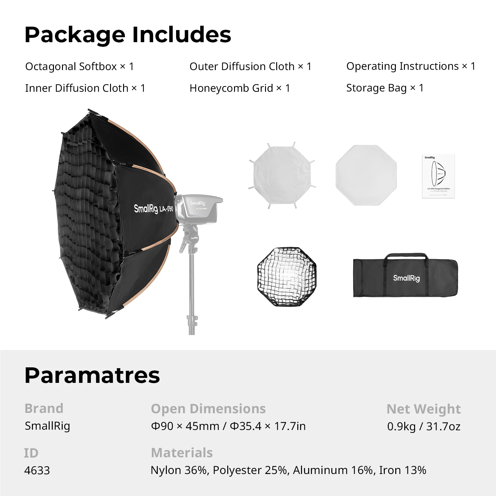Smallrig 90Cm Softbox LA-O90 Quick Release Achthoek Softbox Voor Bowens Mount Cob Lights Voor Smallrig Voor Aputure Voor Godox -4633