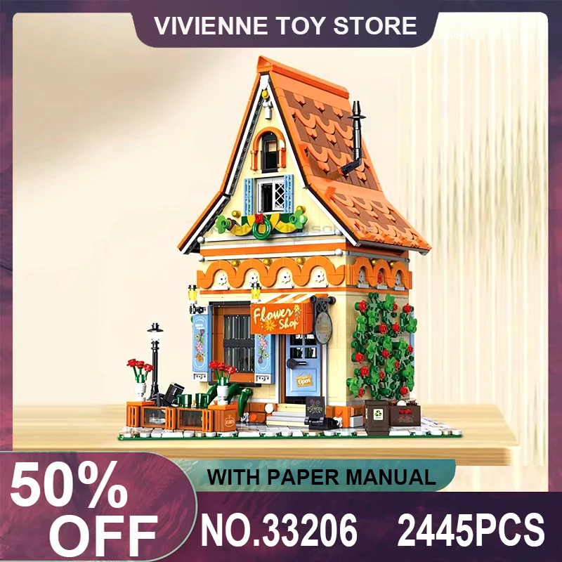 

MOC 33206 Florist Magic Flower Workshop Model Building Blocks Cottage Medieval House Architecture Bricks Toy Christmas Gift Kids