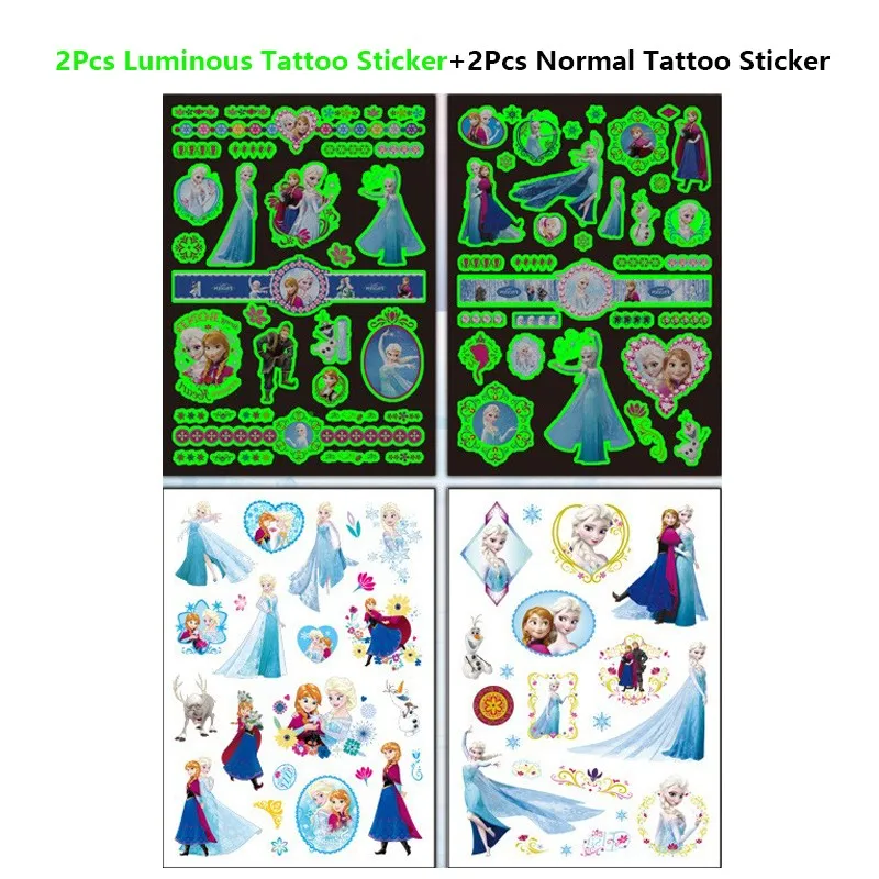 4Pcs/set Disney Luminous Avengers Tattoo Stickers Waterproof Stitch Frozen Sticker Birthday Party Supplies Decoration Kids Gift