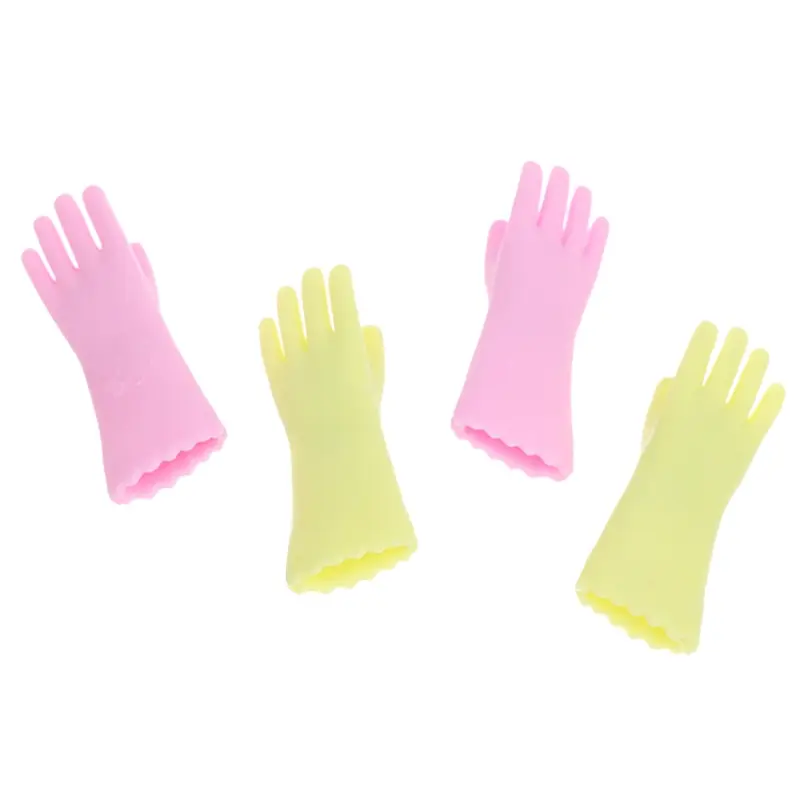 1Pair Dollhouse Miniature PVC Cleaning Gloves Dishwashing Cleaning Gloves Laundry Mitts Model Decor Doll House Accessories